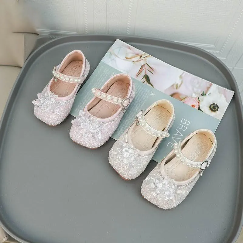 Sparkling Flower Girl Shoes Pearl-Embellished Princess Shoes Elegant Flower Little Princess Shoes