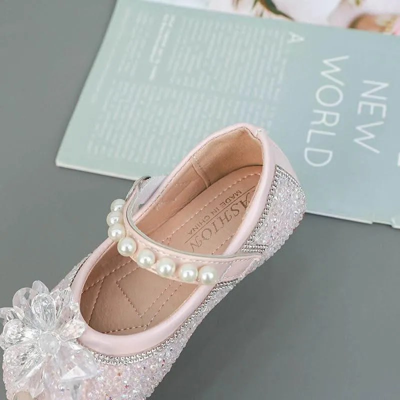 Sparkling Flower Girl Shoes Pearl-Embellished Princess Shoes Elegant Flower Little Princess Shoes