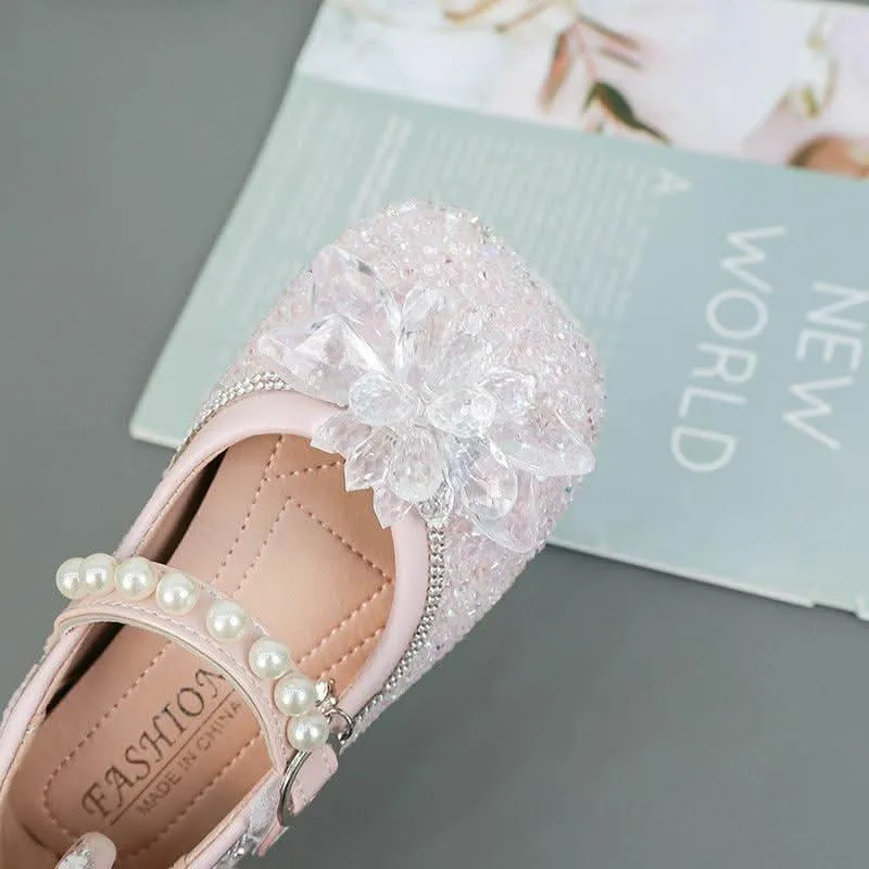 Sparkling Flower Girl Shoes Pearl-Embellished Princess Shoes Elegant Flower Little Princess Shoes
