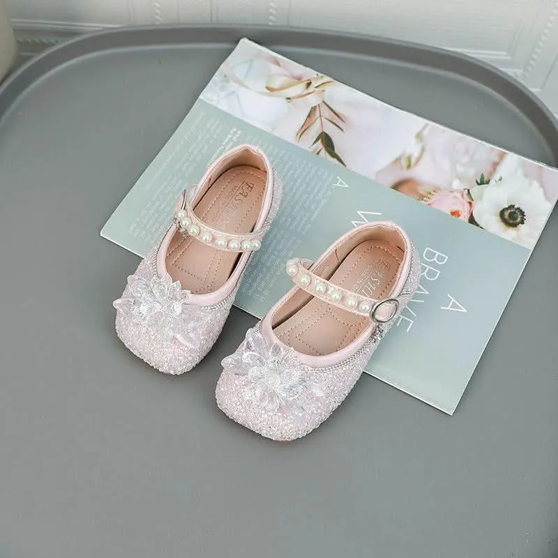 Sparkling Flower Girl Shoes Pearl-Embellished Princess Shoes Elegant Flower Little Princess Shoes