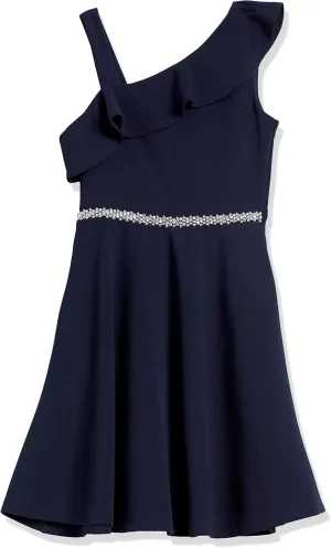 Speechless Girls' Ruffled One Shoulder Fit and Flare Sleeveless Dress