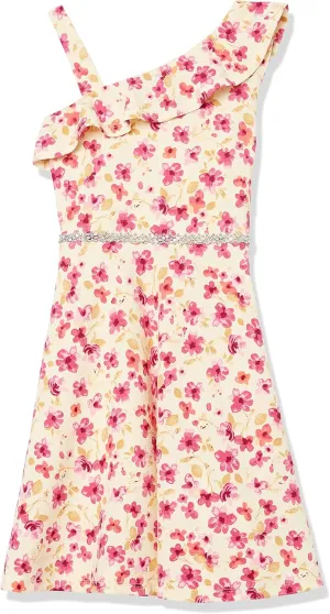 Speechless Girls' Ruffled One Shoulder Fit and Flare Sleeveless Dress