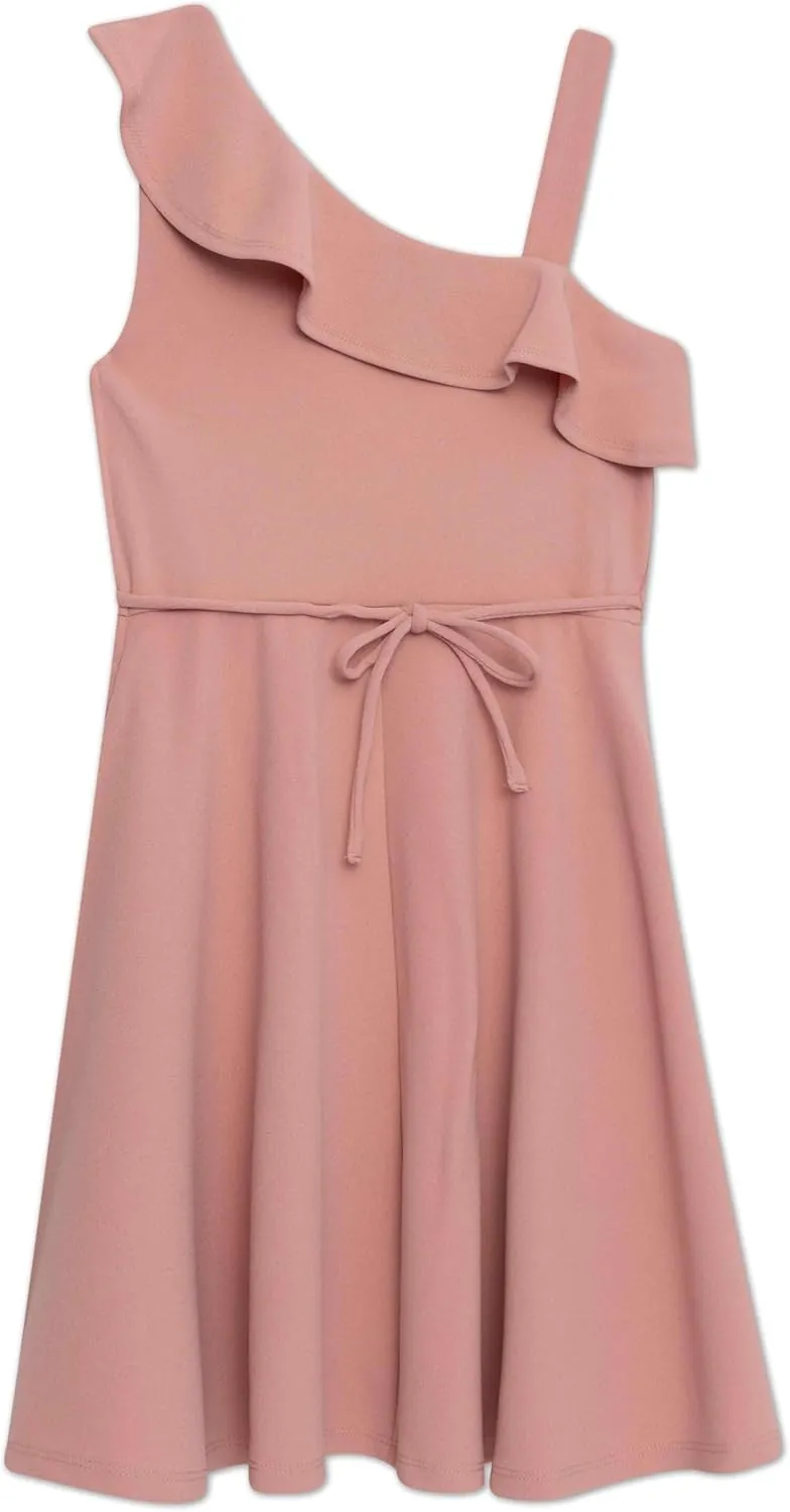 Speechless Girls' Ruffled One Shoulder Fit and Flare Sleeveless Dress