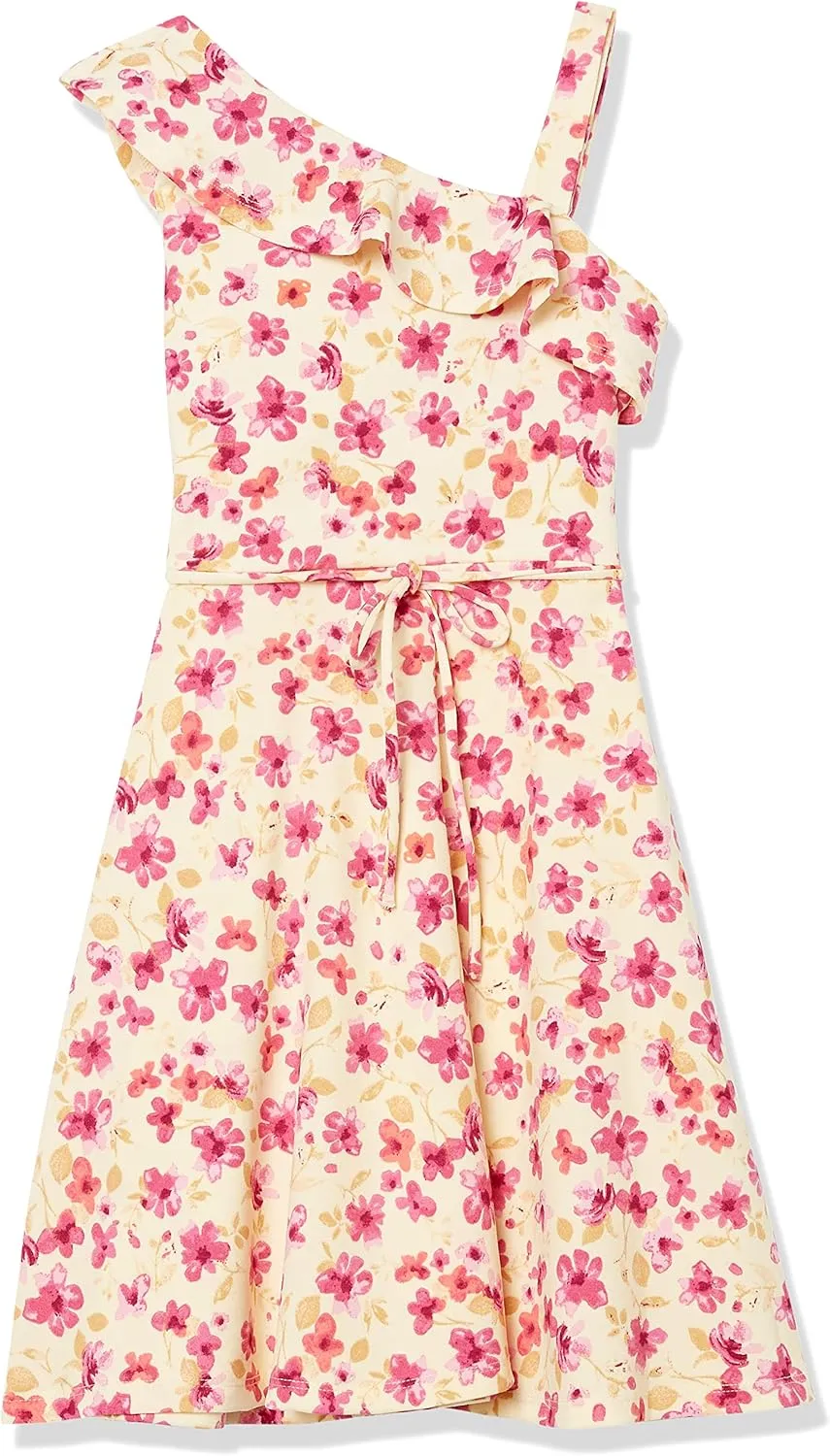 Speechless Girls' Ruffled One Shoulder Fit and Flare Sleeveless Dress