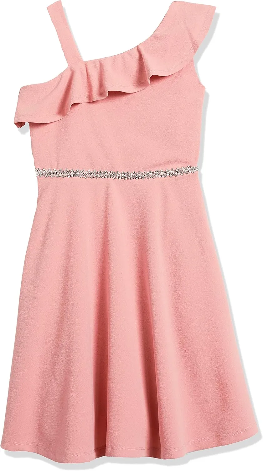 Speechless Girls' Ruffled One Shoulder Fit and Flare Sleeveless Dress
