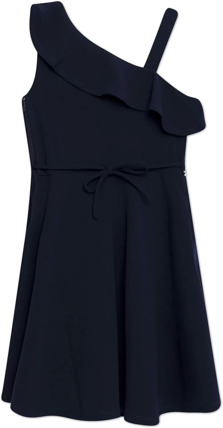 Speechless Girls' Ruffled One Shoulder Fit and Flare Sleeveless Dress