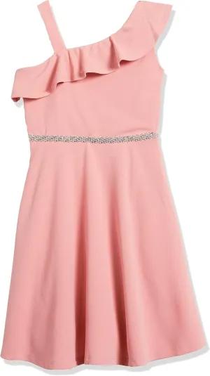 Speechless Girls' Ruffled One Shoulder Fit and Flare Sleeveless Dress