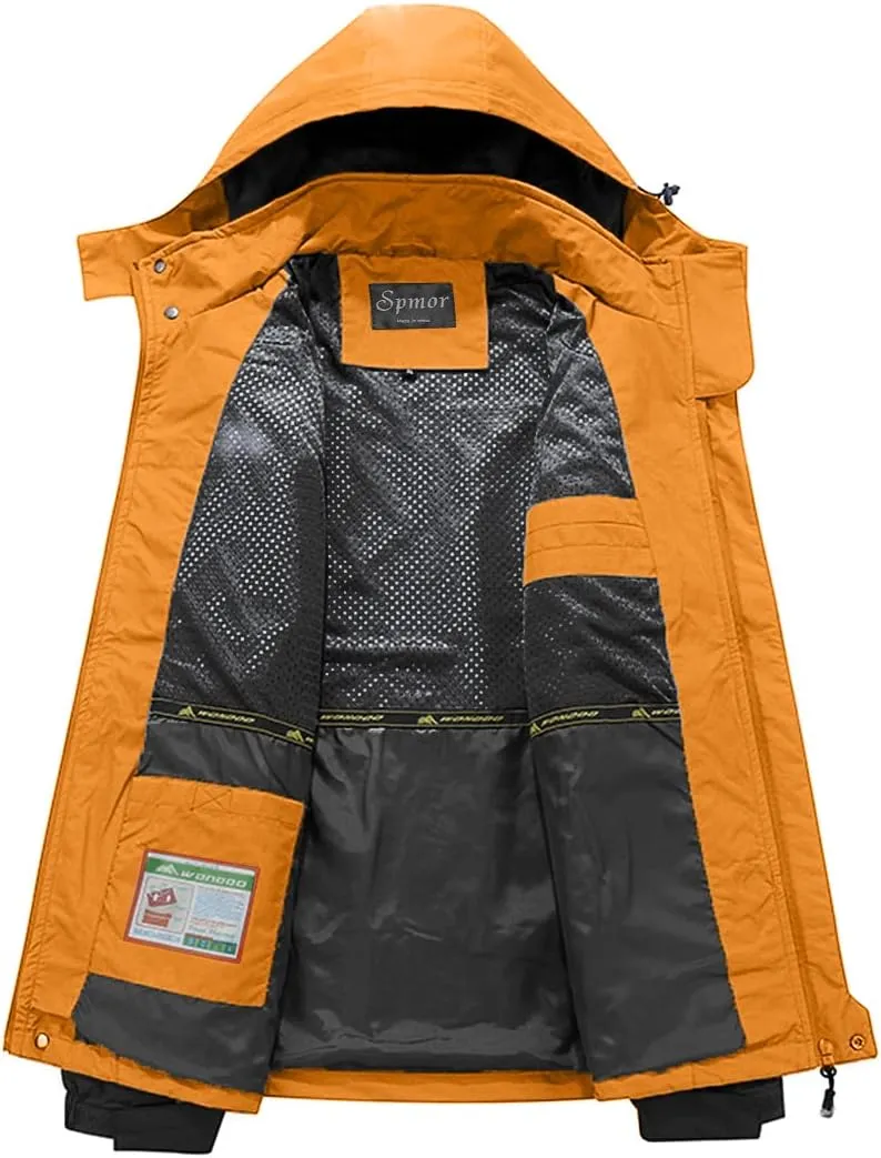 Spmor Men's Outdoor Sports Hooded Windproof Jacket Waterproof Rain Coat