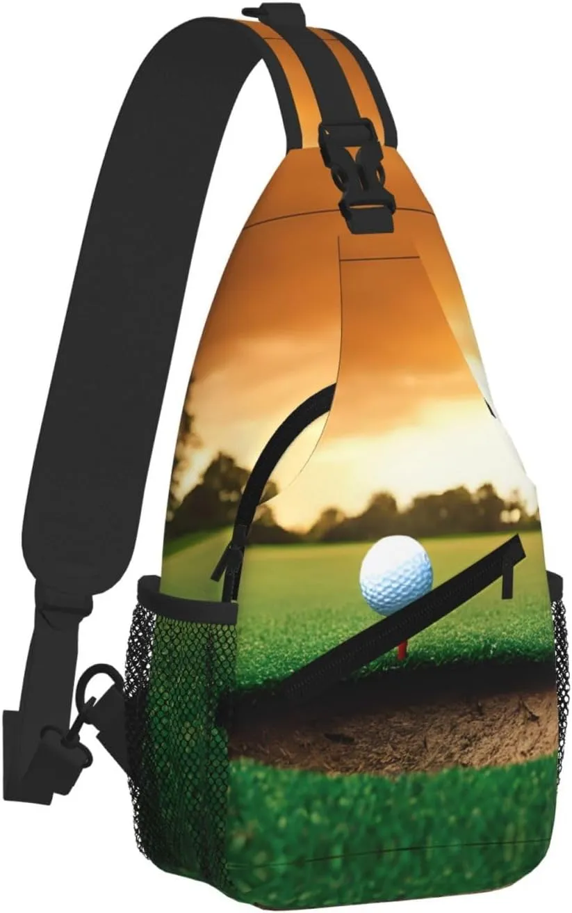 Sport Golf Ball Sunset Tree Print Cross Chest Bag Diagonally For Short-Distance Travel And Daily Use
