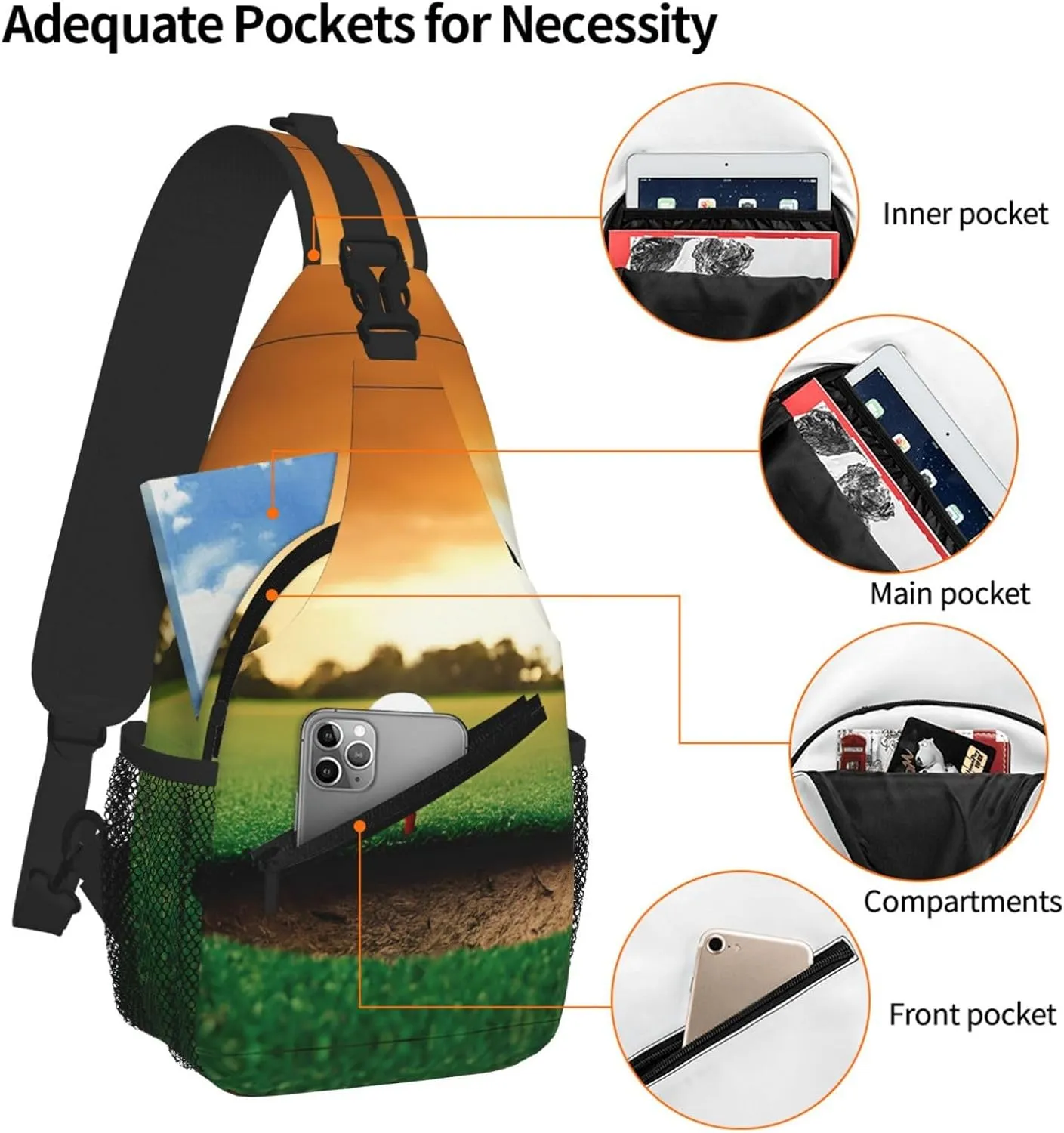 Sport Golf Ball Sunset Tree Print Cross Chest Bag Diagonally For Short-Distance Travel And Daily Use