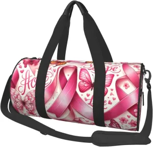 Sports Duffel Bag Butterfly-Breast-Cancer-Ribbons Foldable Travel Tote Bag Weekender Sleepover Carry On Bag
