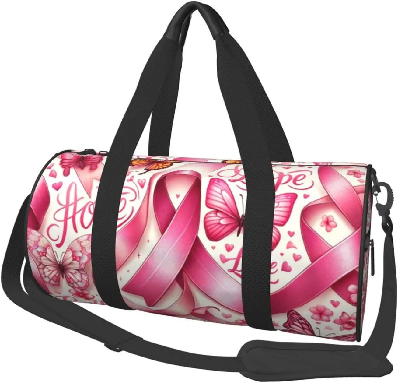 Sports Duffel Bag Butterfly-Breast-Cancer-Ribbons Foldable Travel Tote Bag Weekender Sleepover Carry On Bag