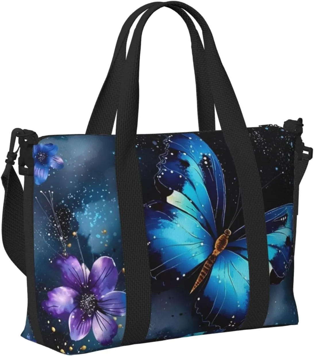 Sports Gym Bag for Women Men Travel Duffel Bag Tote Weekender Bag Carry on Overnight Bag for Travel Swimming Fitness Workout Sports Galaxy Blue Butterfly Duffle Bag