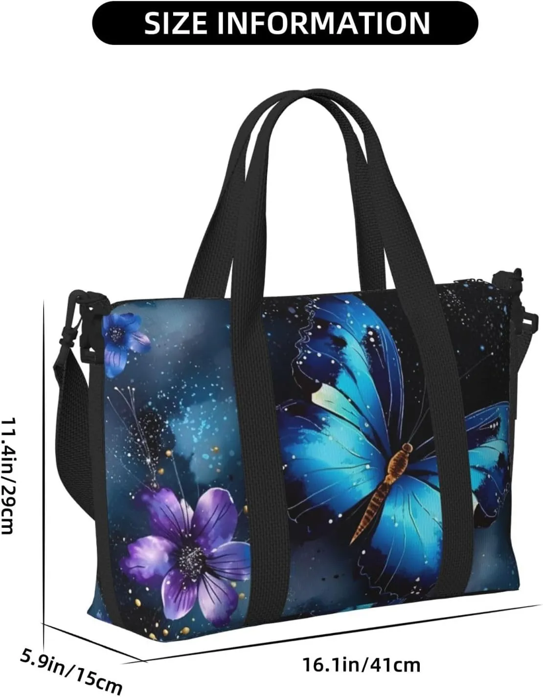 Sports Gym Bag for Women Men Travel Duffel Bag Tote Weekender Bag Carry on Overnight Bag for Travel Swimming Fitness Workout Sports Galaxy Blue Butterfly Duffle Bag