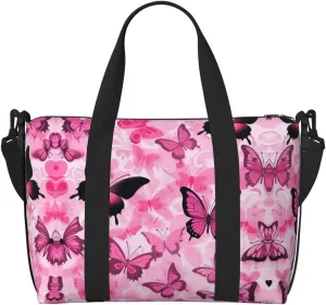 SSIMOO Red Butterfly Seamless Tile Print Portable Travel Duffel Bag,Ideal For Business And Private Travel, Black