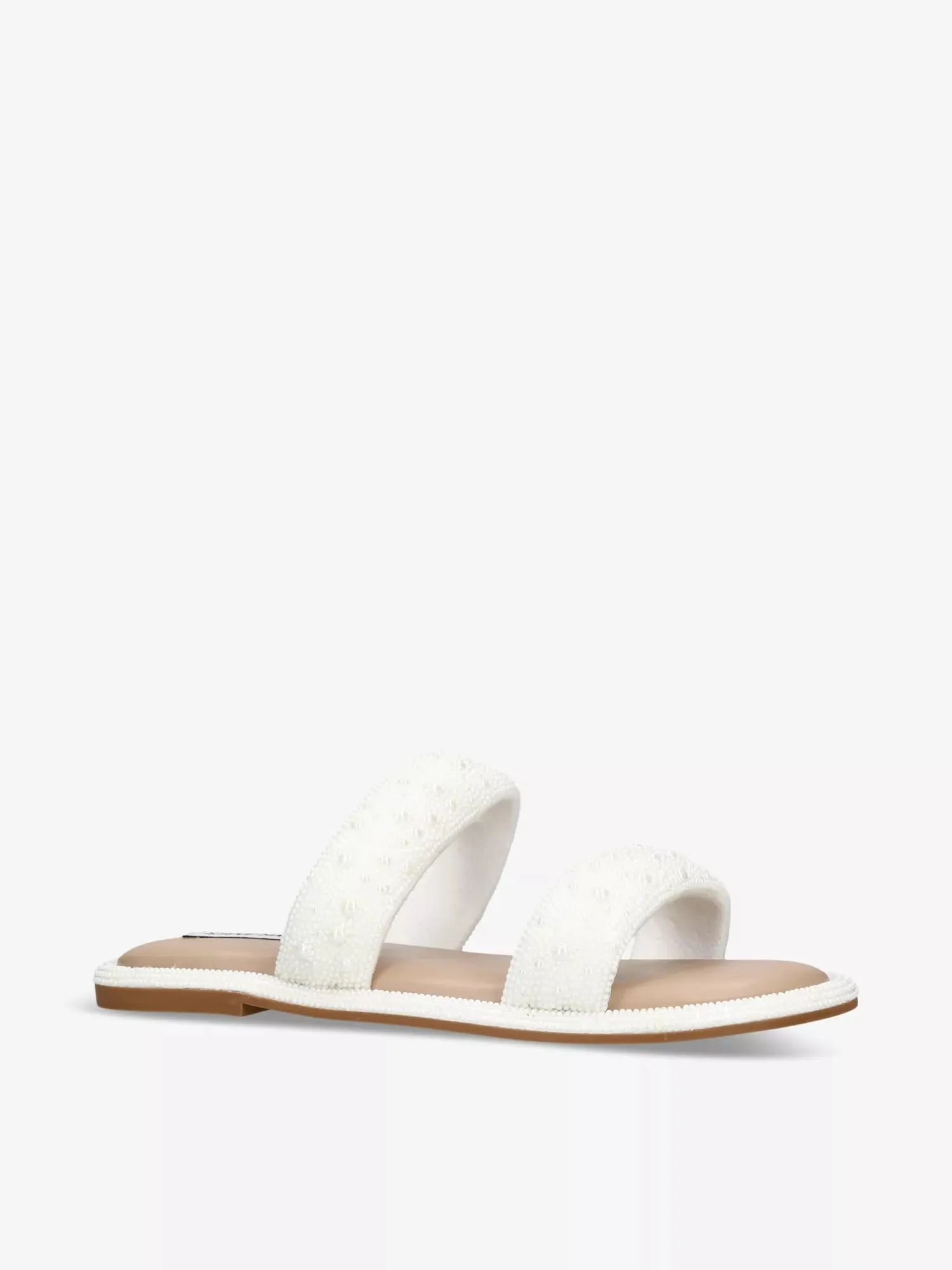 STEVE MADDEN DOUBLE STRAP PEARL EMBELLISHED SANDAL IN WHITE