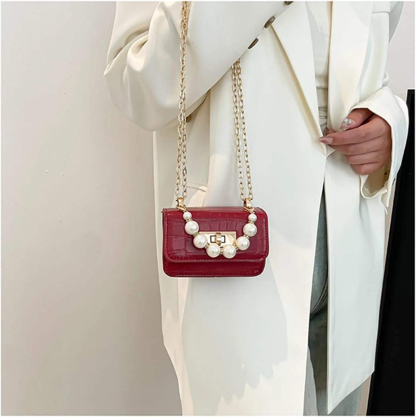 Stone Print Handbag With Chain Shoulder Bag