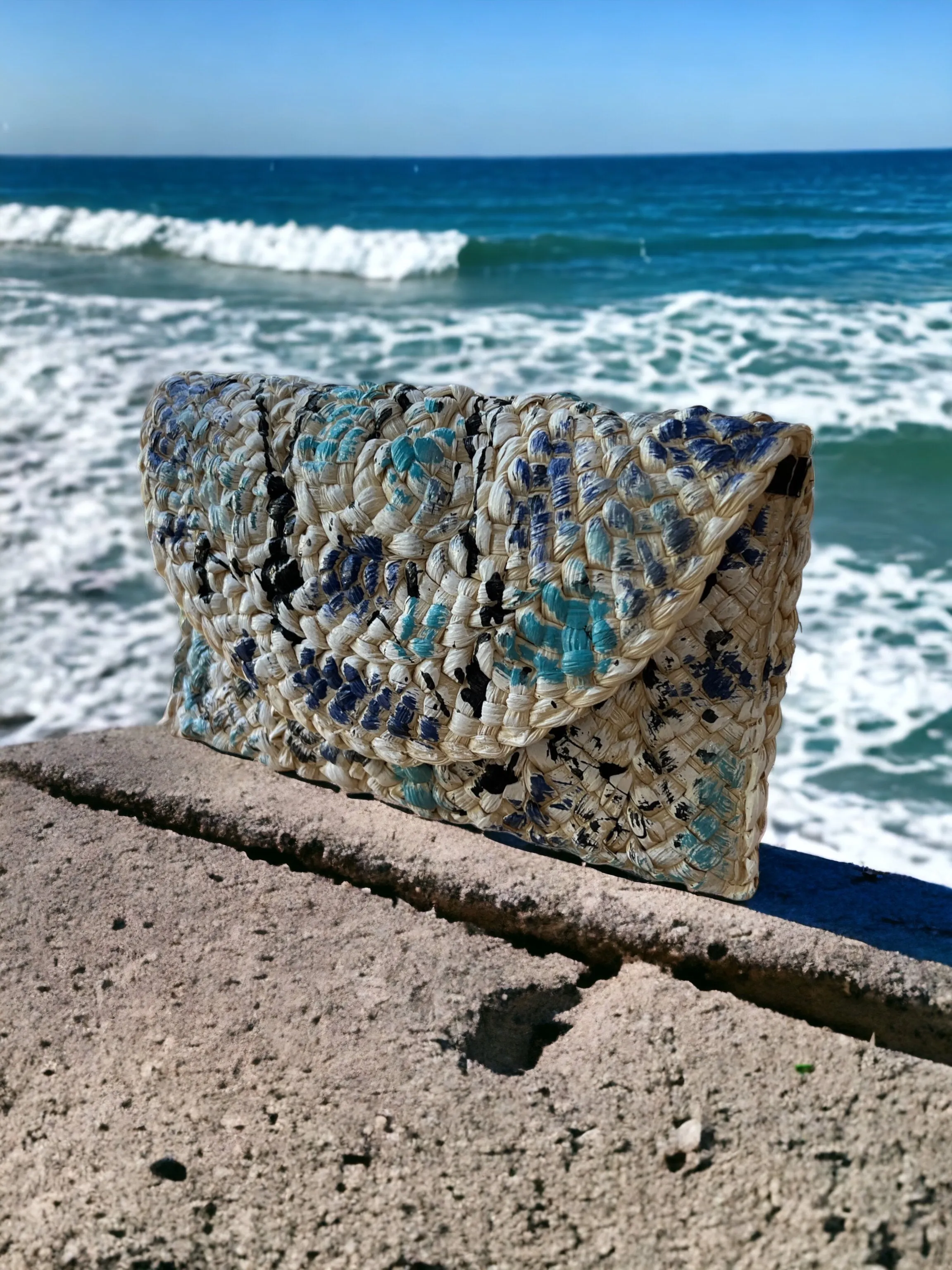 Straw Woven Clutch Hand-Painted