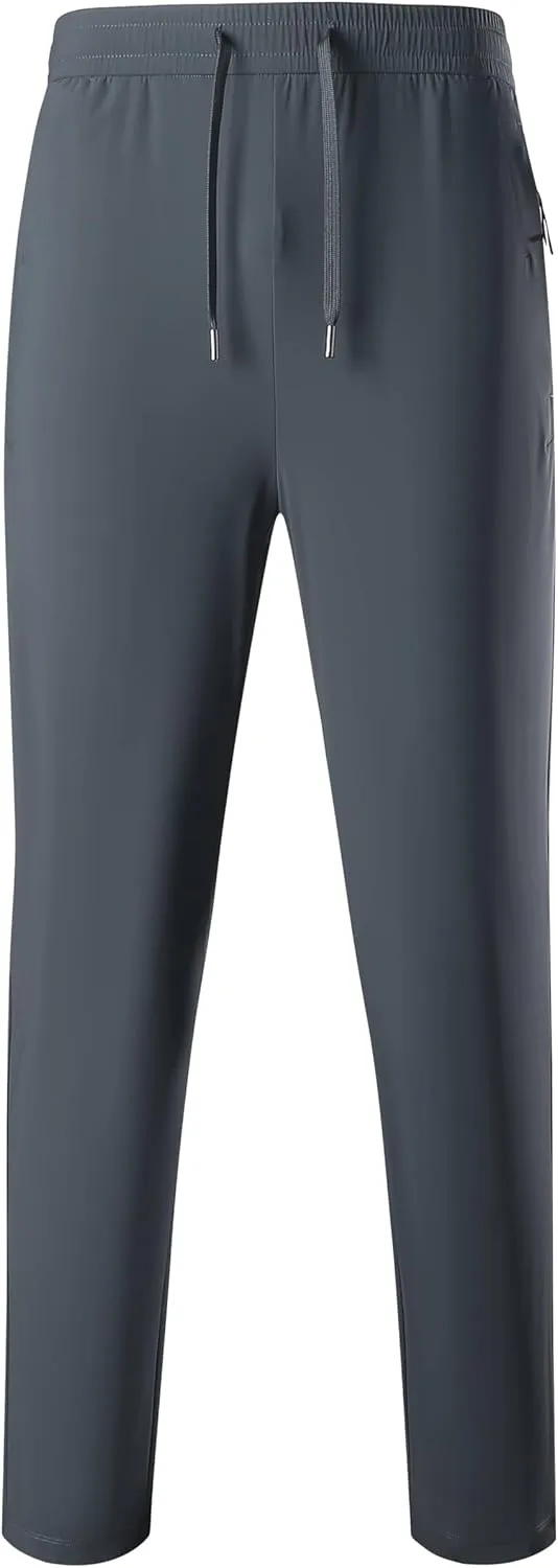 Stretch Athletic Pants for Short Men Quick Dry 27 28 Inch Inseam Cool Touch Straight Fit Joggers Zip Pockets