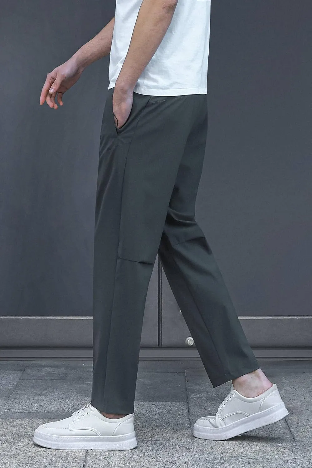 Stretch Athletic Pants for Short Men Quick Dry 27 28 Inch Inseam Cool Touch Straight Fit Joggers Zip Pockets