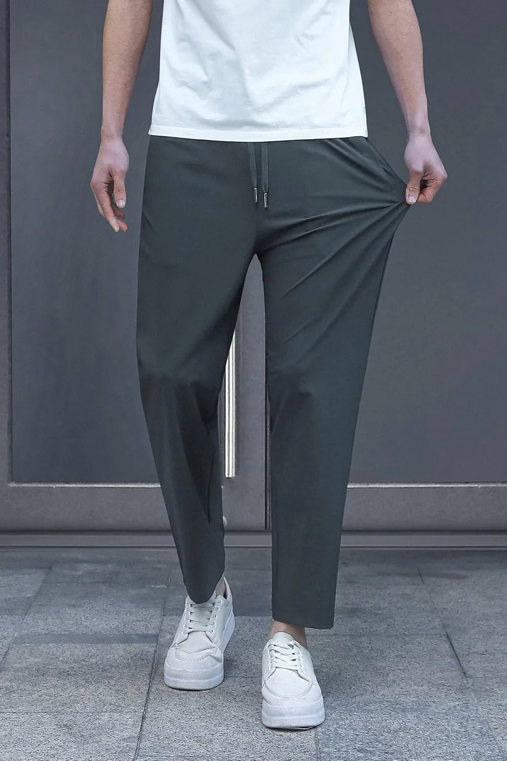 Stretch Athletic Pants for Short Men Quick Dry 27 28 Inch Inseam Cool Touch Straight Fit Joggers Zip Pockets