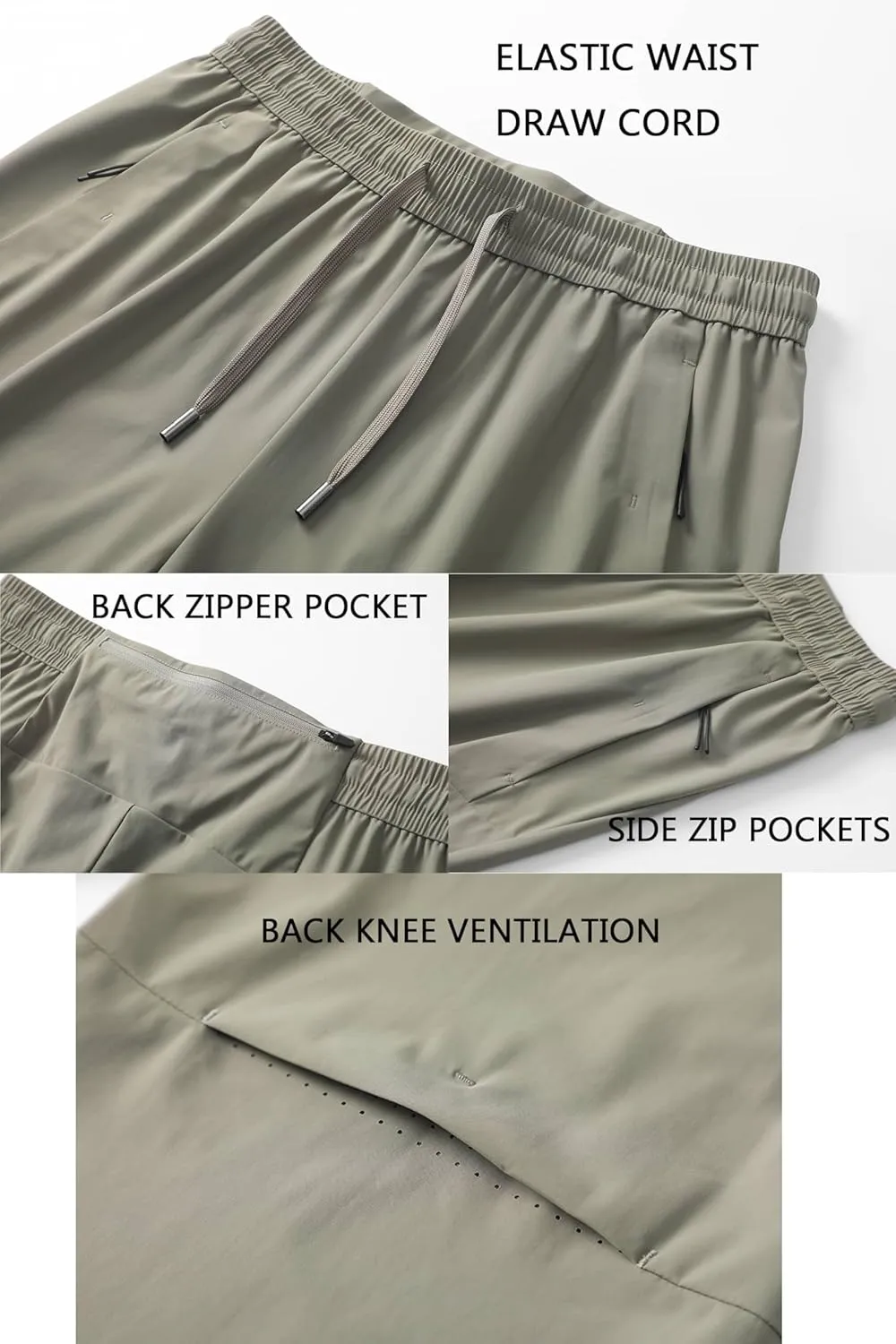Stretch Athletic Pants for Short Men Quick Dry 27 28 Inch Inseam Cool Touch Straight Fit Joggers Zip Pockets