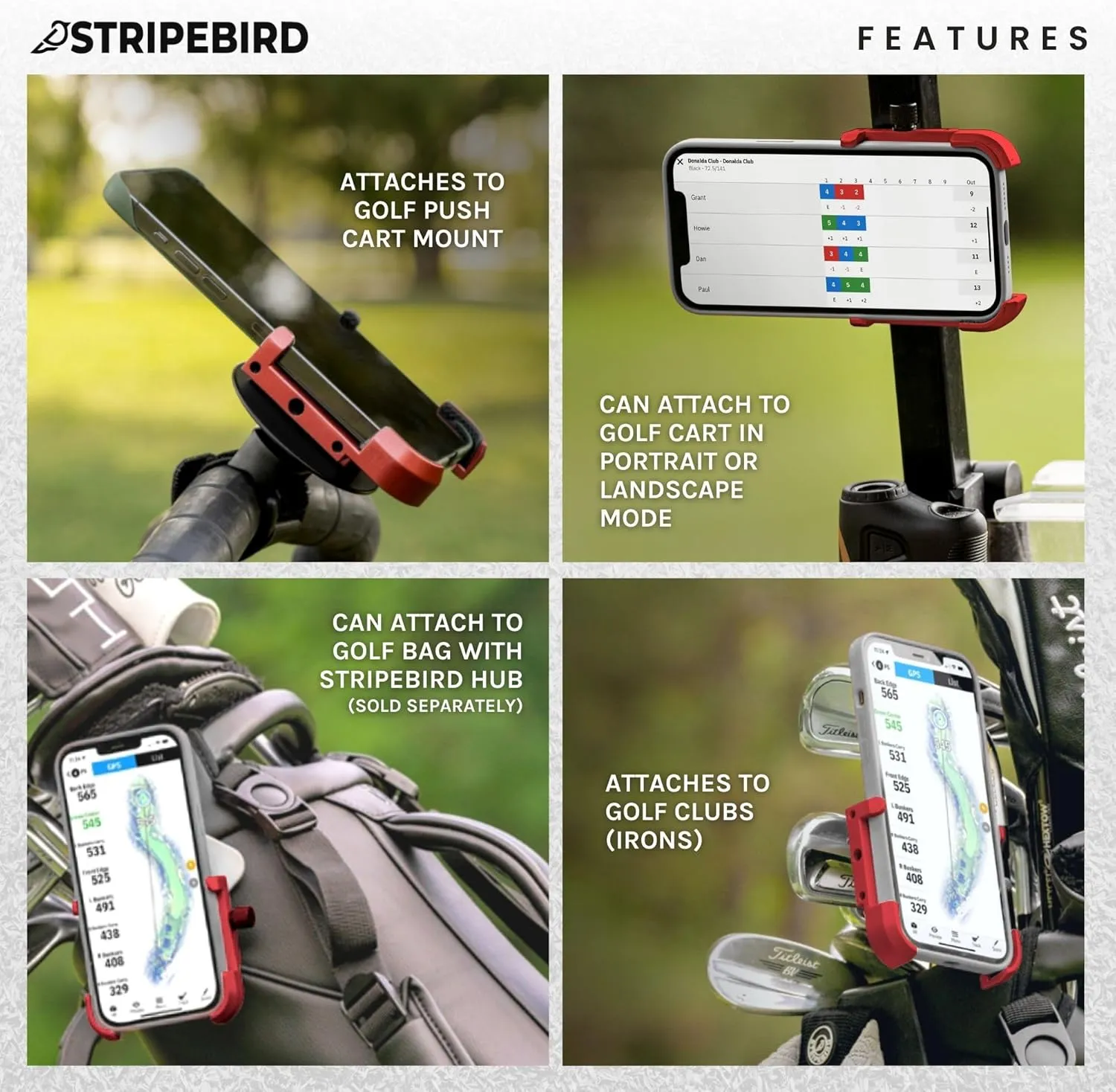 Stripebird - Original Golf Magnetic Phone Holder - Golf Cart Accessory - Slim Smartphone Mount - Store & Access Cell - Ultra Strong Magnet
