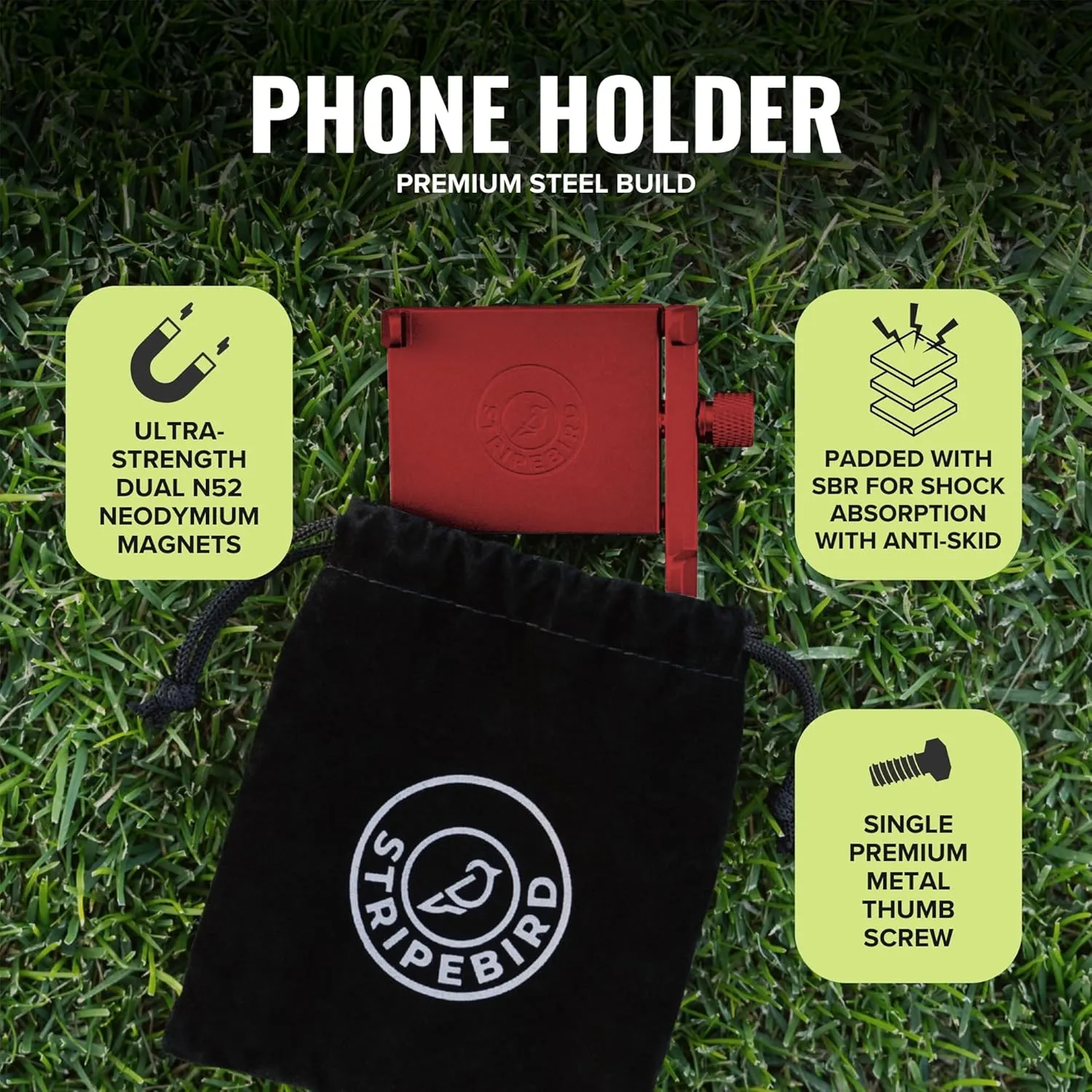 Stripebird - Original Golf Magnetic Phone Holder - Golf Cart Accessory - Slim Smartphone Mount - Store & Access Cell - Ultra Strong Magnet