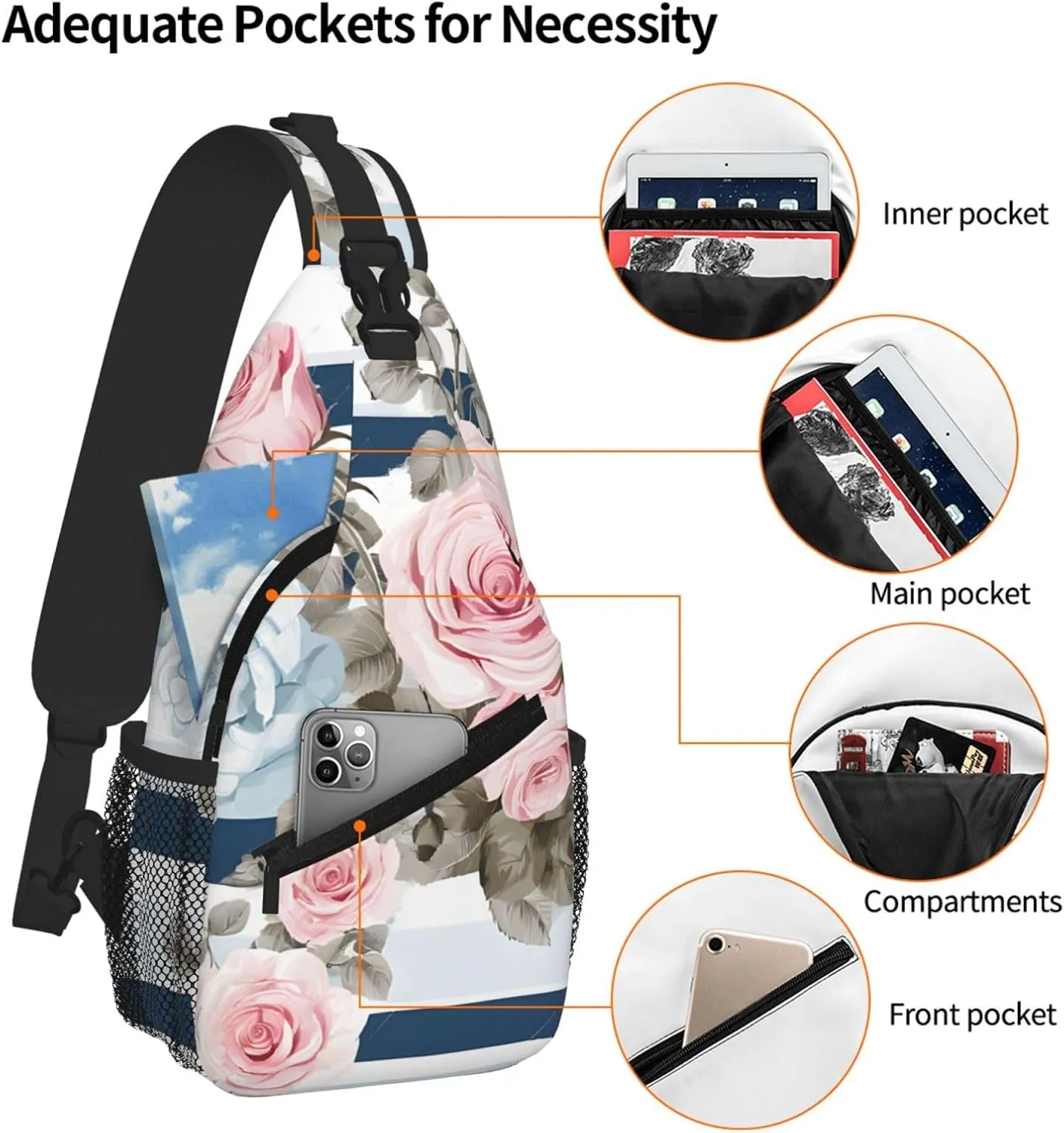 Striped Succulents Print Cross Chest Bag Diagonally For Short-Distance Travel And Daily Use