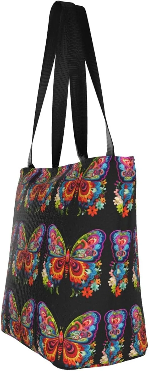 Stylish And Durable Embroidery Colorful Butterfly Shoulder Bag - Full Print, Large Capacity