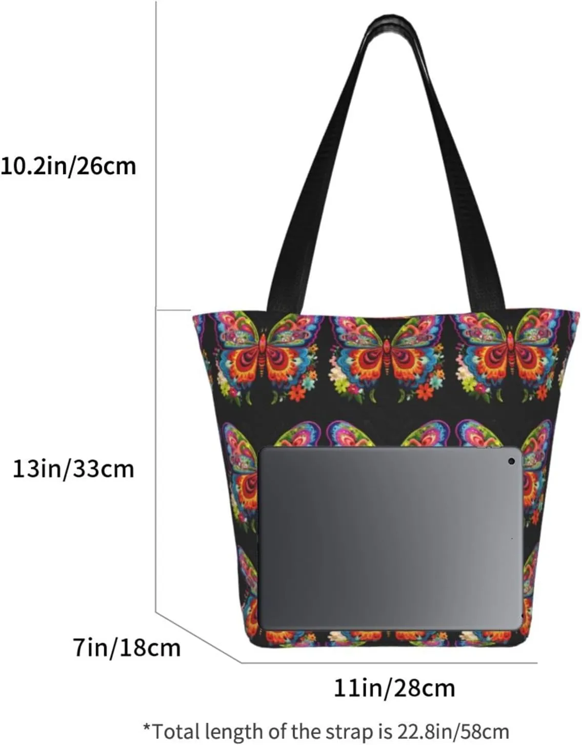 Stylish And Durable Embroidery Colorful Butterfly Shoulder Bag - Full Print, Large Capacity