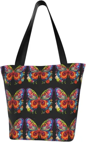Stylish And Durable Embroidery Colorful Butterfly Shoulder Bag - Full Print, Large Capacity