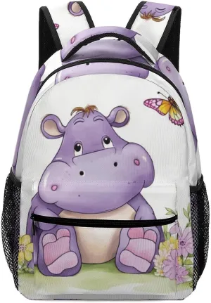 Stylish Backpack, Butterfly And Hippo Print Durable Backpack Travel Backpack Hiking Backpack Ergonomic Backpack Comfortable Backpack