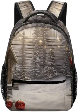 Stylish Backpack, Christmas Wood Print Durable Backpack Travel Backpack Hiking Backpack Ergonomic Backpack Comfortable Backpack