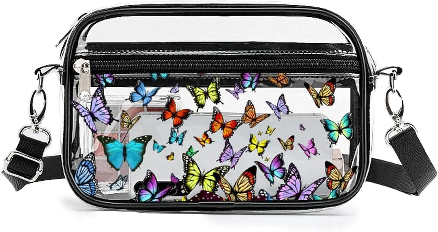Stylish Butterfly Clear Crossbody Bag - PVC Butterflies Transparent Messenger Bag for Work, Travel and Daily Use
