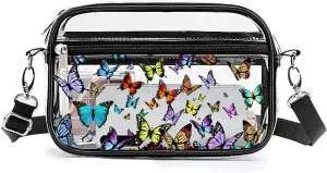 Stylish Butterfly Clear Crossbody Bag - PVC Butterflies Transparent Messenger Bag for Work, Travel and Daily Use