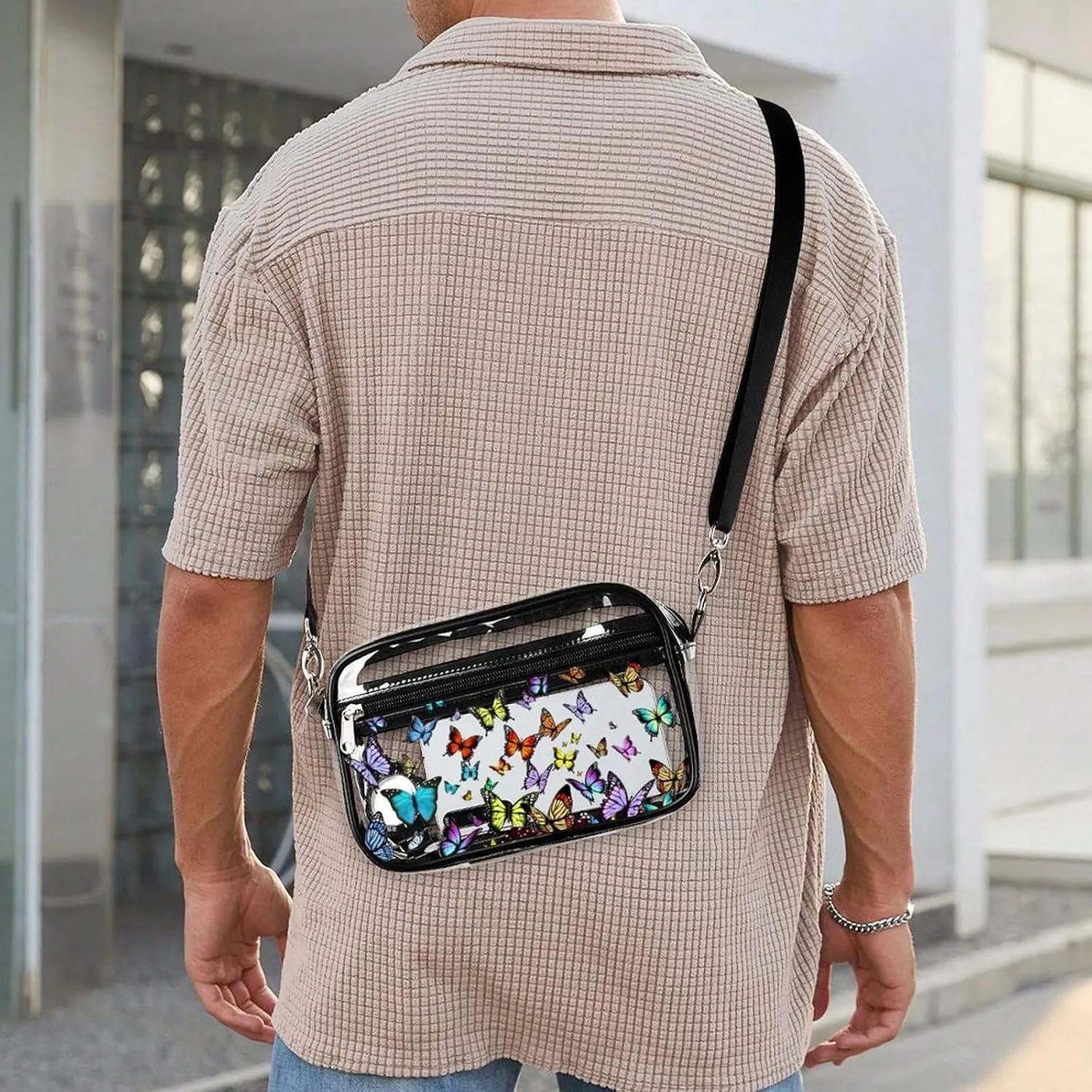 Stylish Butterfly Clear Crossbody Bag - PVC Butterflies Transparent Messenger Bag for Work, Travel and Daily Use