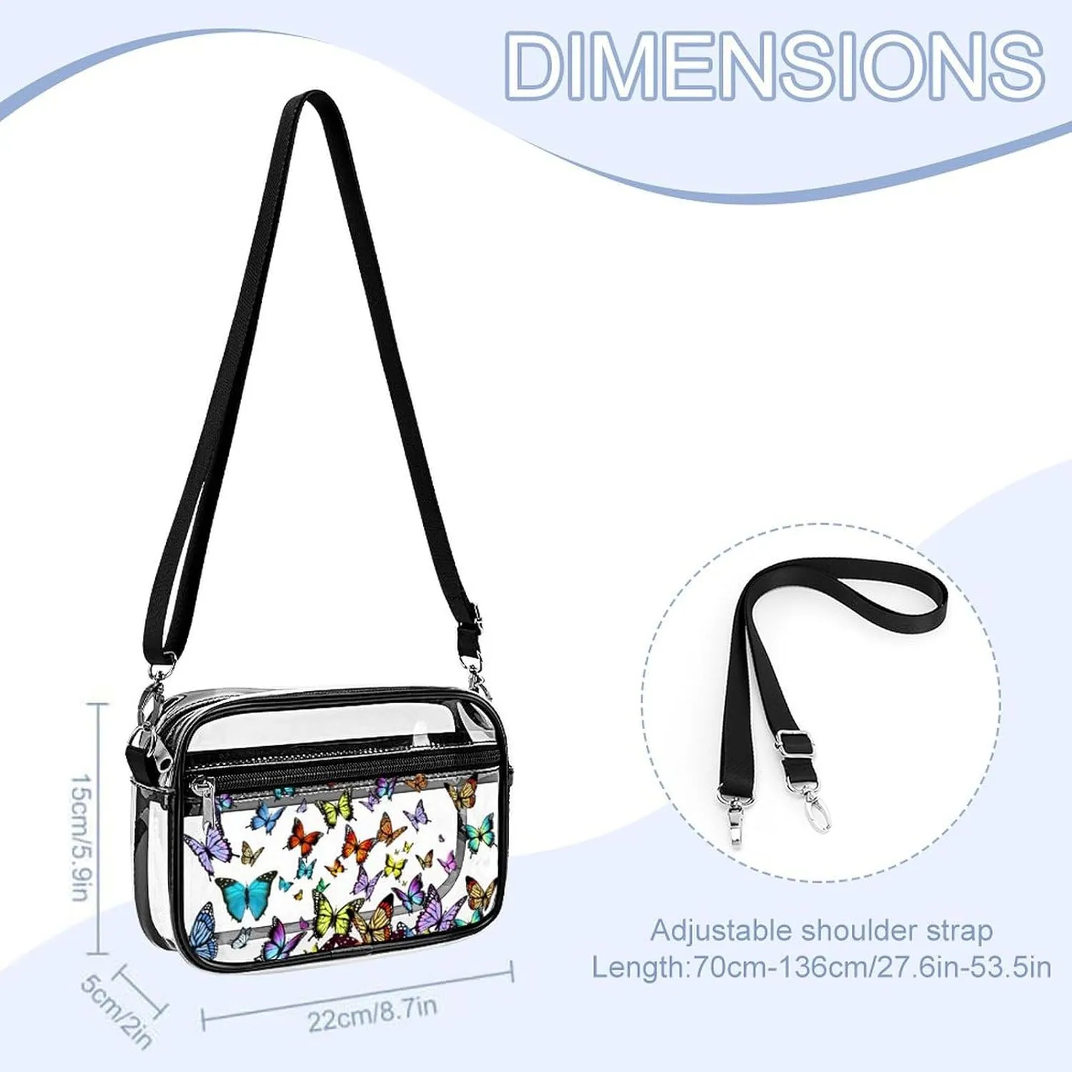 Stylish Butterfly Clear Crossbody Bag - PVC Butterflies Transparent Messenger Bag for Work, Travel and Daily Use