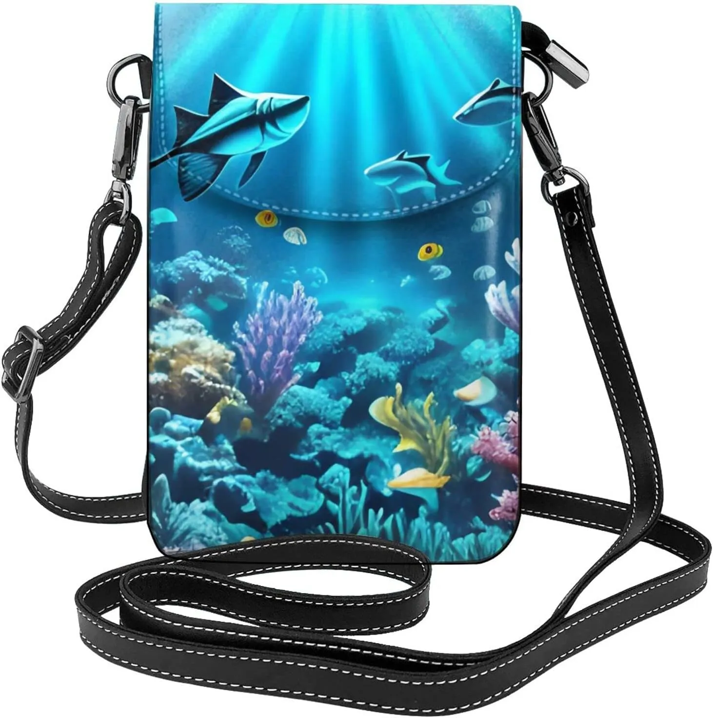 Submarine Coral Rays Women'S Crossbody Bag, Zipper Phone Wallet, ^Cute Purse, Shoulder Bag, Detachable Shoulder Strap