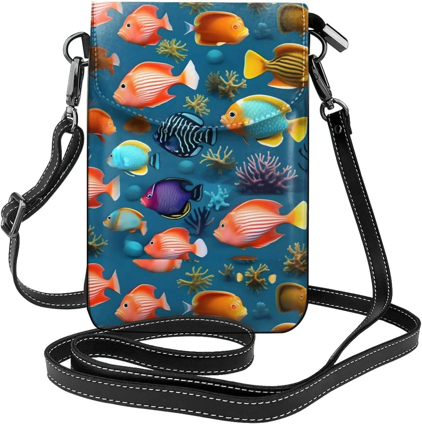 Submarine Reef Fish Women'S With Tassel Small Crossbody Leather Cell Phone Bag Purse For Walking Camping Shopping Dating