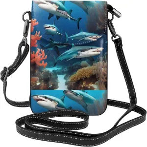 Submarine Shark Coral Women'S With Tassel Small Crossbody Leather Cell Phone Bag Purse For Walking Camping Shopping Dating