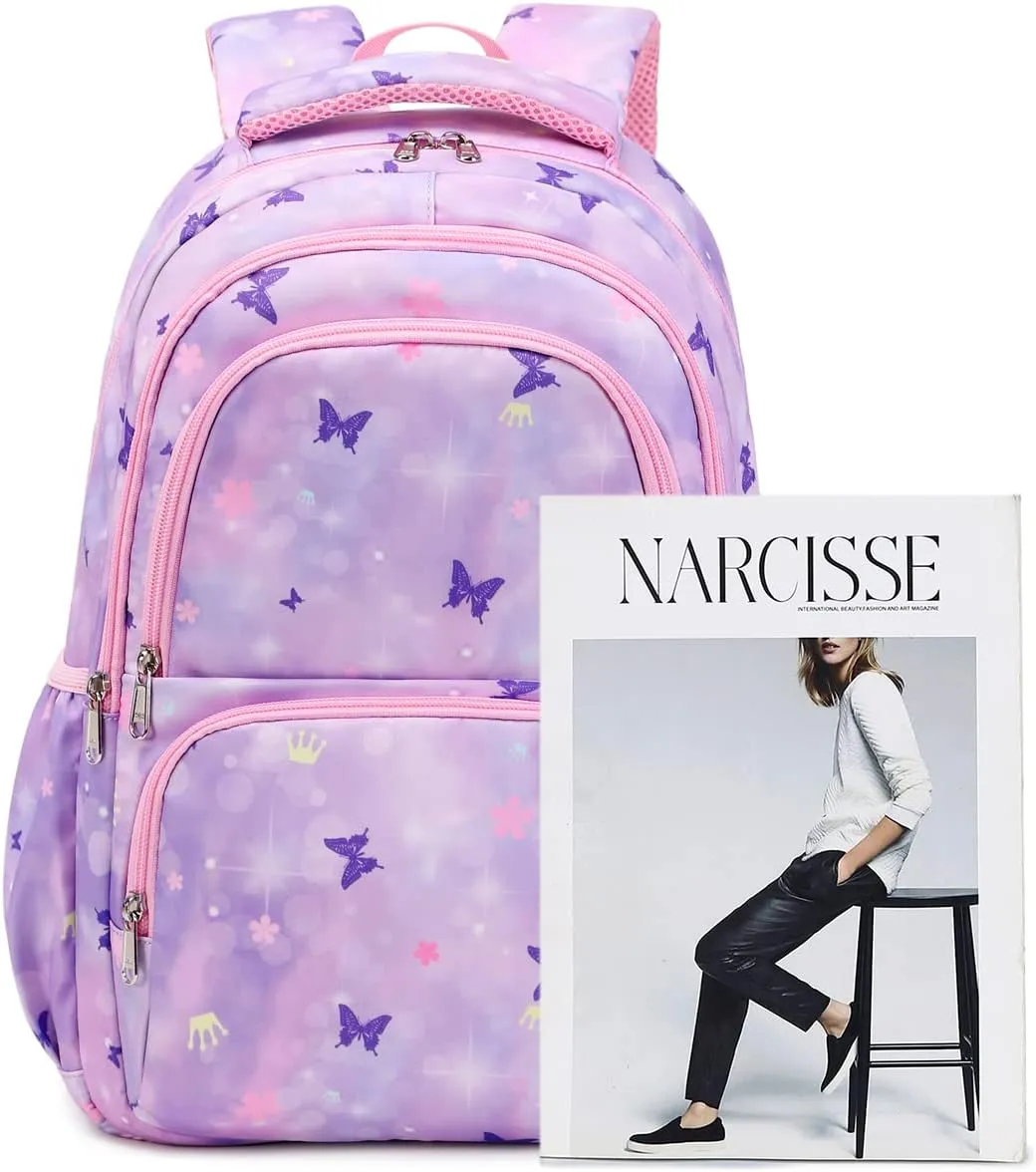 Sunborls Backpack for Girls Kids School Bookbag with a Cute Butterfly Appearance - Lightweight and High-Capacity Backpack Set,Purple