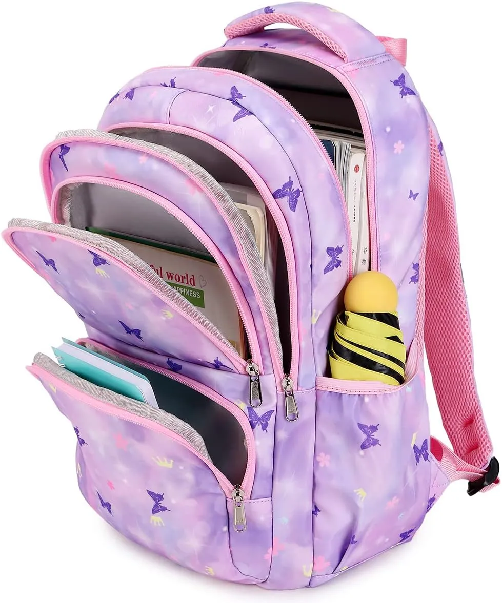 Sunborls Backpack for Girls Kids School Bookbag with a Cute Butterfly Appearance - Lightweight and High-Capacity Backpack Set,Purple