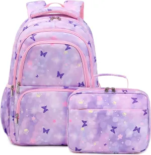 Sunborls Backpack for Girls Kids School Bookbag with a Cute Butterfly Appearance - Lightweight and High-Capacity Backpack Set,Purple