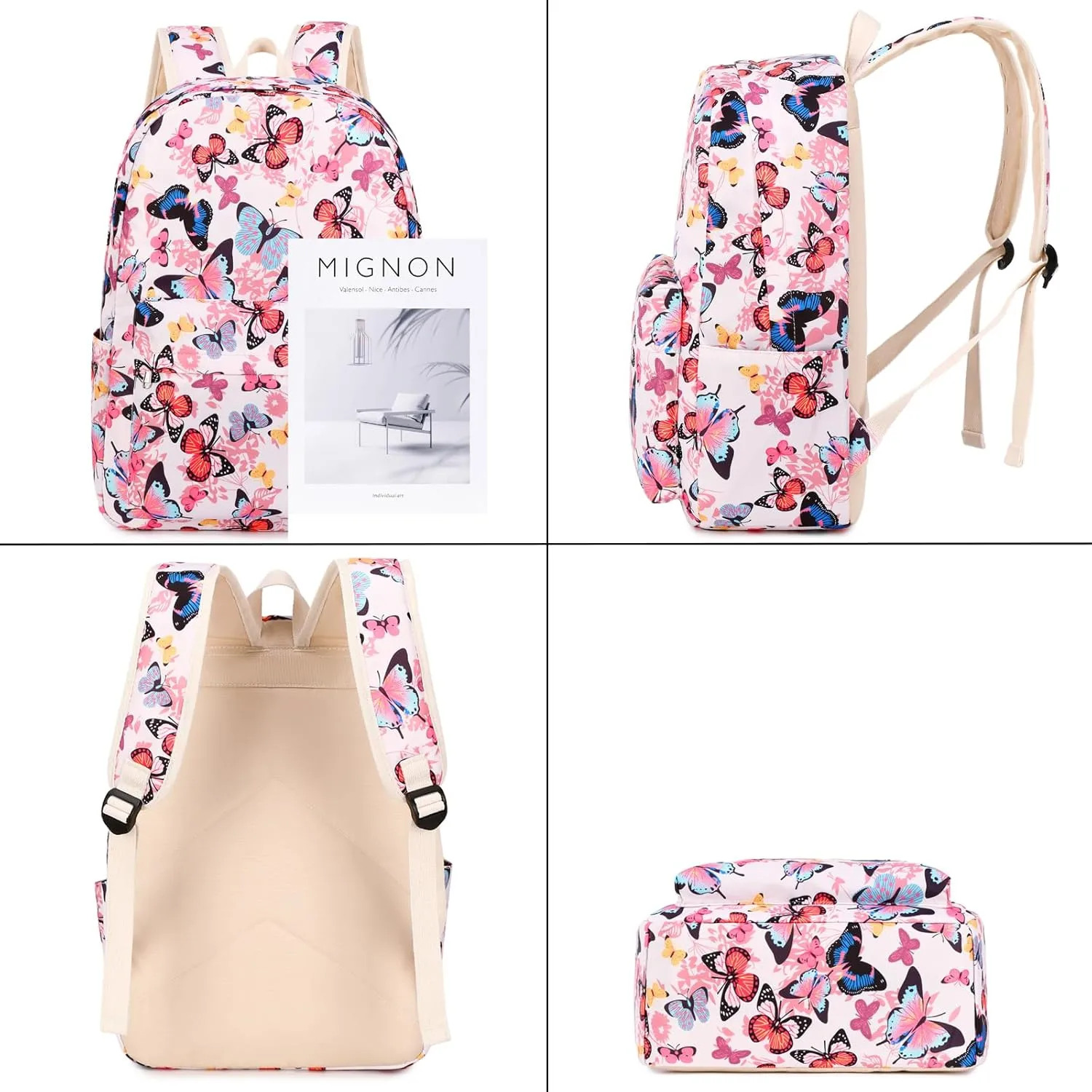 Sunborls Teens Girls Cute Backpack 3 in 1 with Lunch Bag Pencil Bag Set Females Daily Leisure Travel Laptop Backpack He is Also Back To School Student Bookbags (Butterfly Pattern Pink