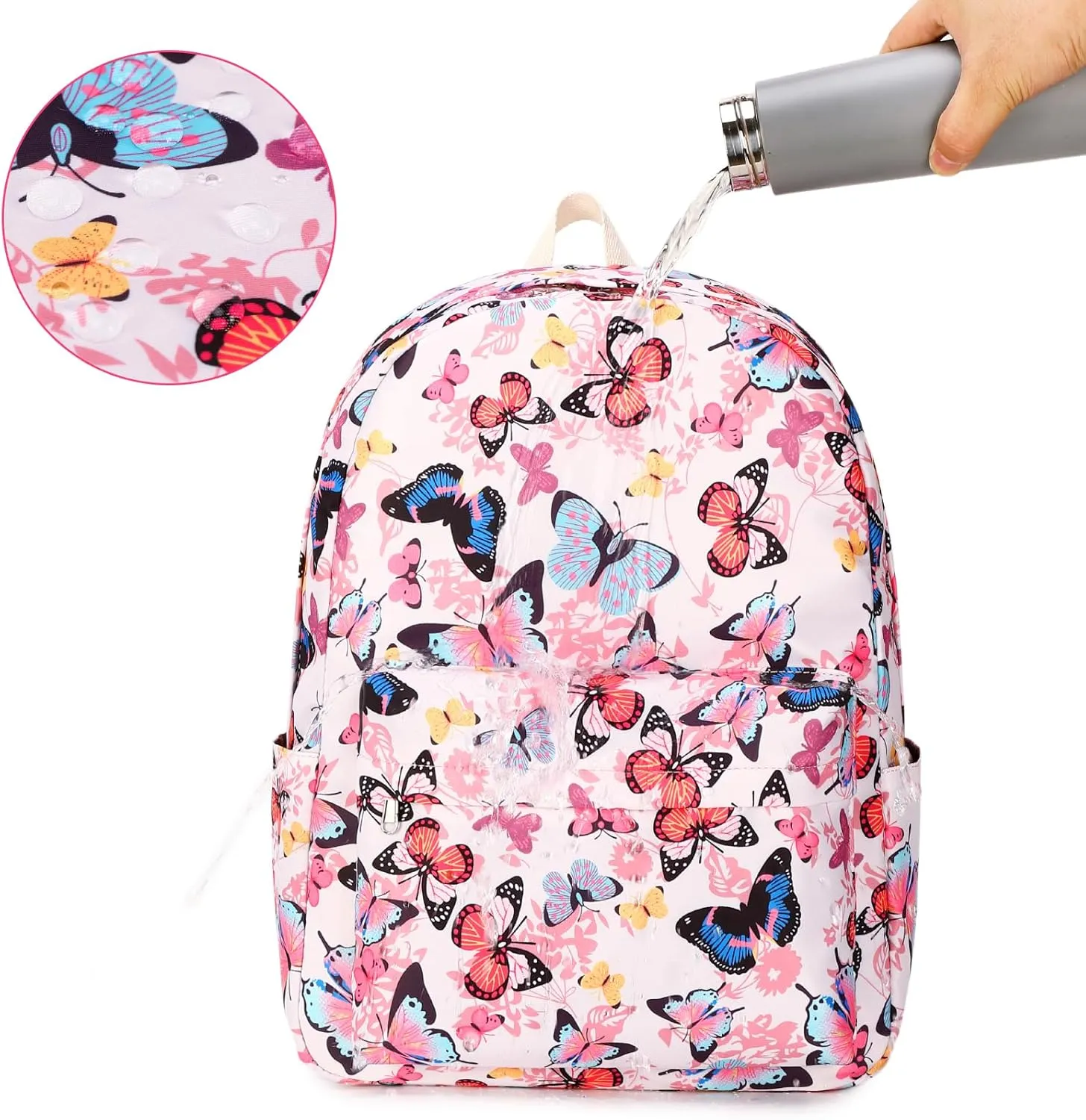 Sunborls Teens Girls Cute Backpack 3 in 1 with Lunch Bag Pencil Bag Set Females Daily Leisure Travel Laptop Backpack He is Also Back To School Student Bookbags (Butterfly Pattern Pink