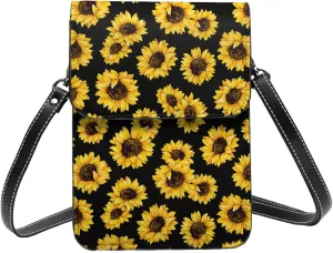 Sunflower Leather Crossbody Cell Phone Purse Small Wallet Bags Adjustable Phone Bag for Women