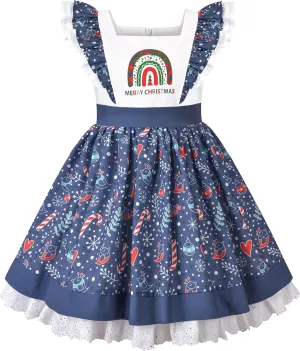 Sunny Fashion Girls Dress Polka Dot Overlap Design with Trim Yellow Size 4-10