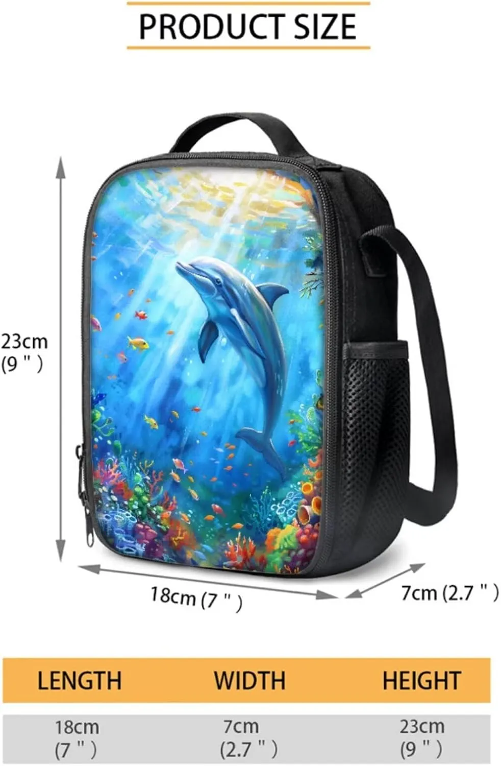 Suobstales Dolphin Fish Coral Print Backpack School Bag with Picnic Lunch Box Pen Case Set of 3 Pcs, Kids School Bookbags Casual Daypack for Camping Outdoor Travel Sports