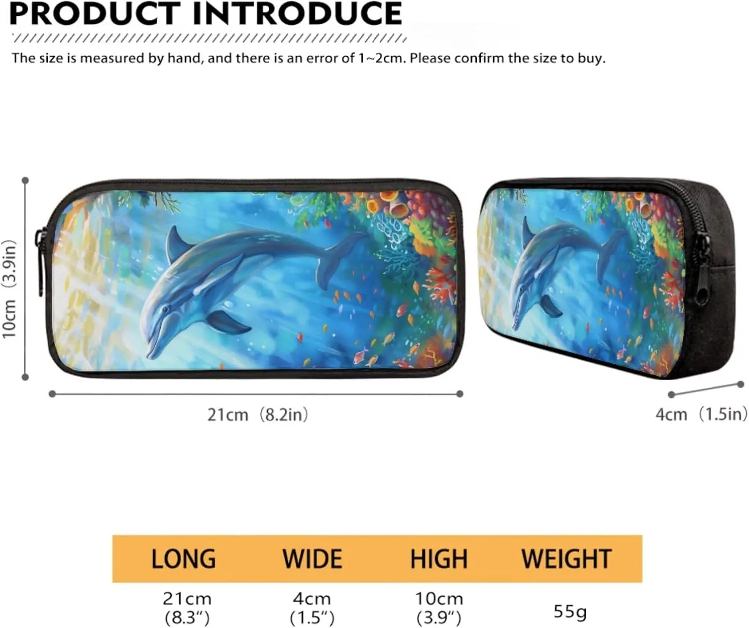 Suobstales Dolphin Fish Coral Print Backpack School Bag with Picnic Lunch Box Pen Case Set of 3 Pcs, Kids School Bookbags Casual Daypack for Camping Outdoor Travel Sports